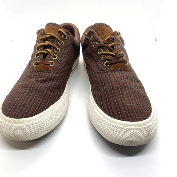 Ralph Lauren POLO Vaughn Plaid Brown Pattern sz7.5 - Picture 1 of 9